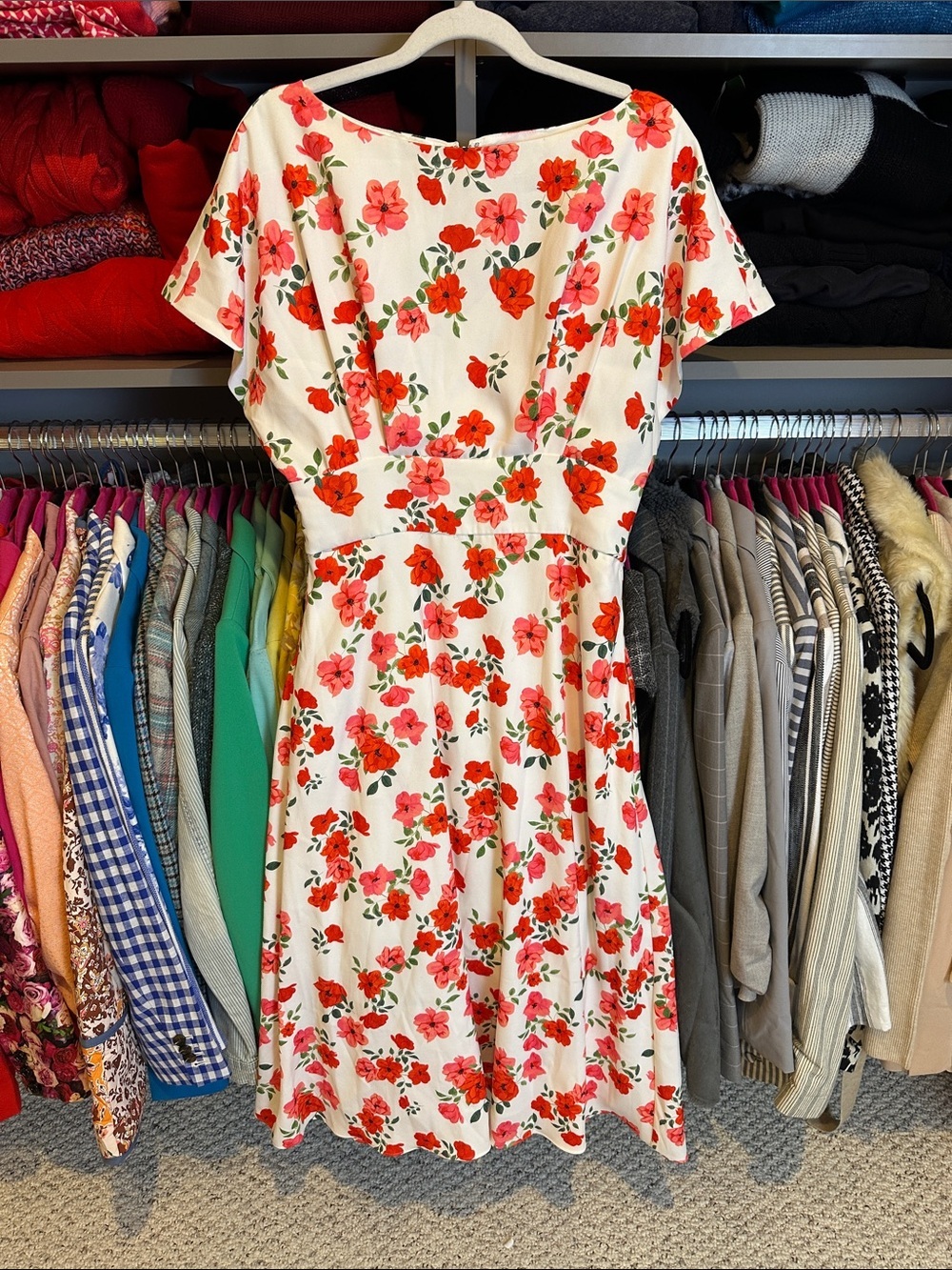 Alexia Admor white/red floral dolman sleeve back zipper lined midi dress size 6